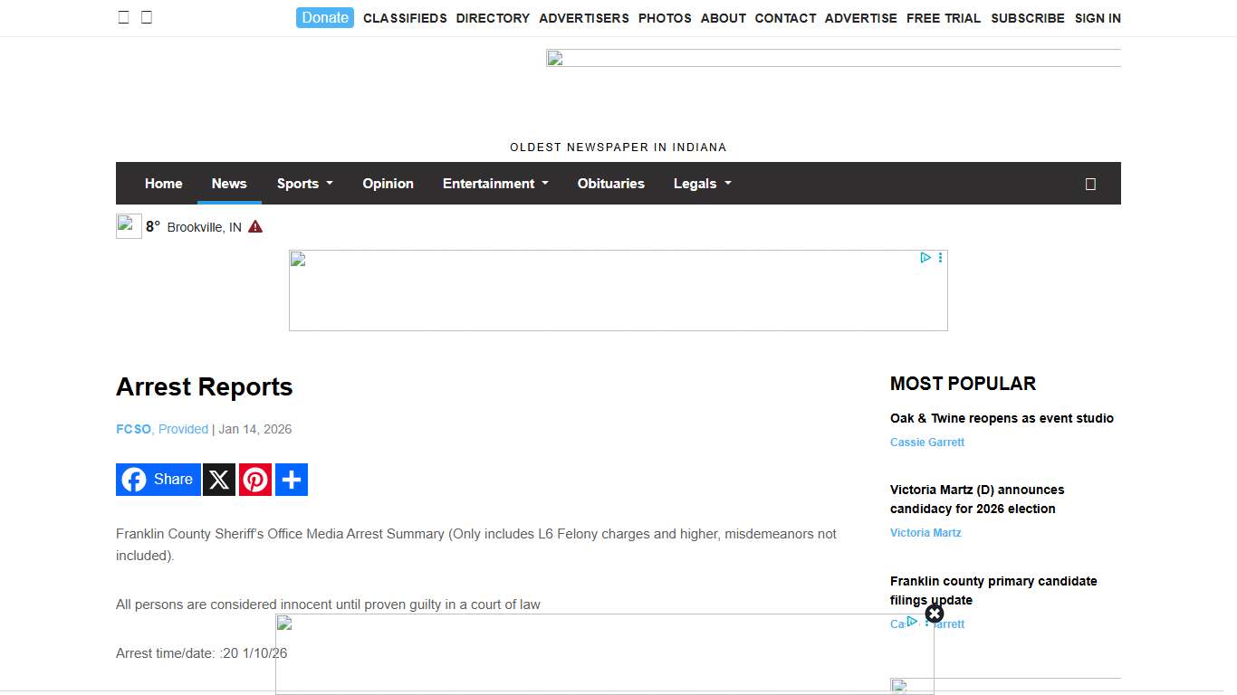 Arrest Reports - The Brookville American