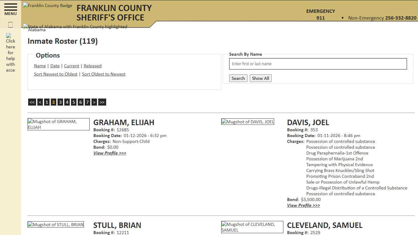 Inmate Roster - Page 2 Current Inmates Booking Date Descending - Franklin County AL Sheriff's Office